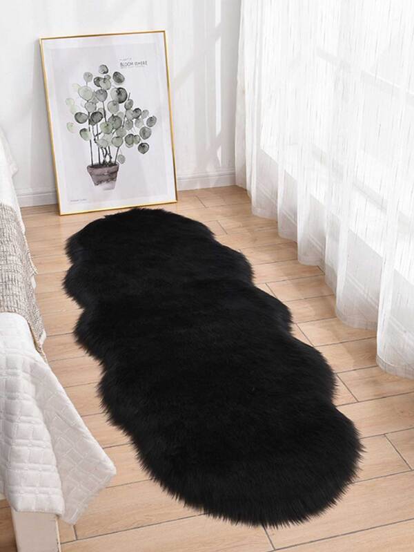 1pc Soft Faux Fur Rug, Black Fluffy Area Carpet, Suitable For Living Room, Bedroom, Chair, Sofa, Bedside, Creating Luxurious Modern Home Decor