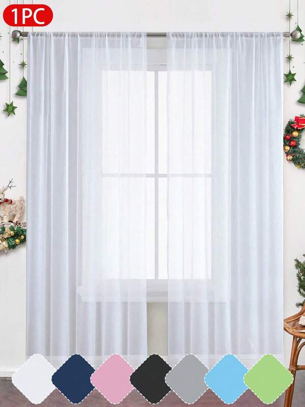 1pc Solid Color Sheer Curtain With Rod Pocket, Lightweight Transparent Voile Curtain For Bedroom, Study, Living Room, Balcony, 100% Polyester Transparent Voile Curtain, Allows Light To Pass Through, Suitable For Home, Daily Use