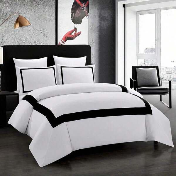 Hotel Duvet Cover Set Microfiber Line Pattern Bedding Collection Ultra Soft Breathable Duvet Cover With Pillowcase